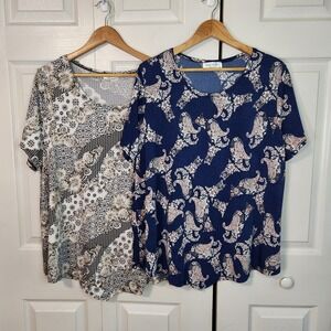 Modern Attraction Exclusive One 2XL Short Sleeve Paisley Floral Knit Top Lot 2